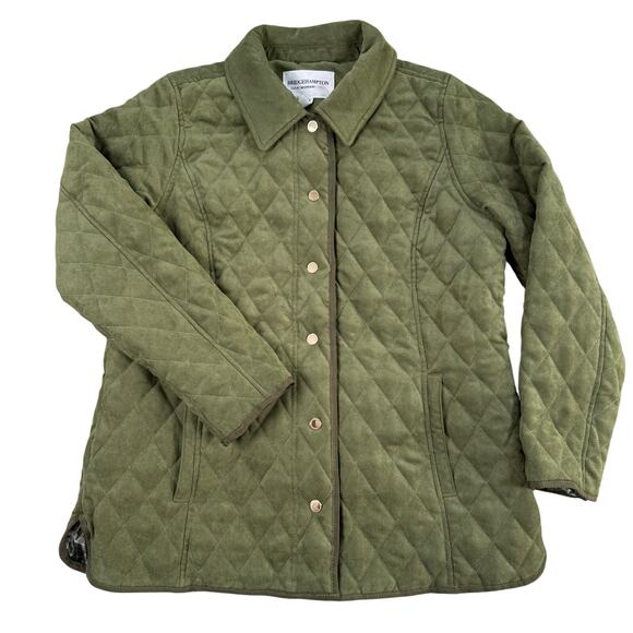NWOT Isaac Mizrahi Live Faux Suede Quilted Barn Jacket & Lining Basil Olive M - Picture 1 of 12